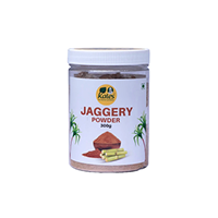 Organic jaggery powder jar from Kales Agro – natural sweetener.
